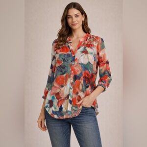 Vibrant Floral Button-Up Blouse